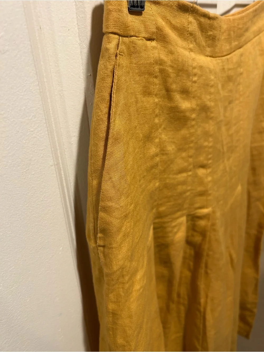 Zara 100% Linen Yellow Pleated Culottes Wide Leg , Small